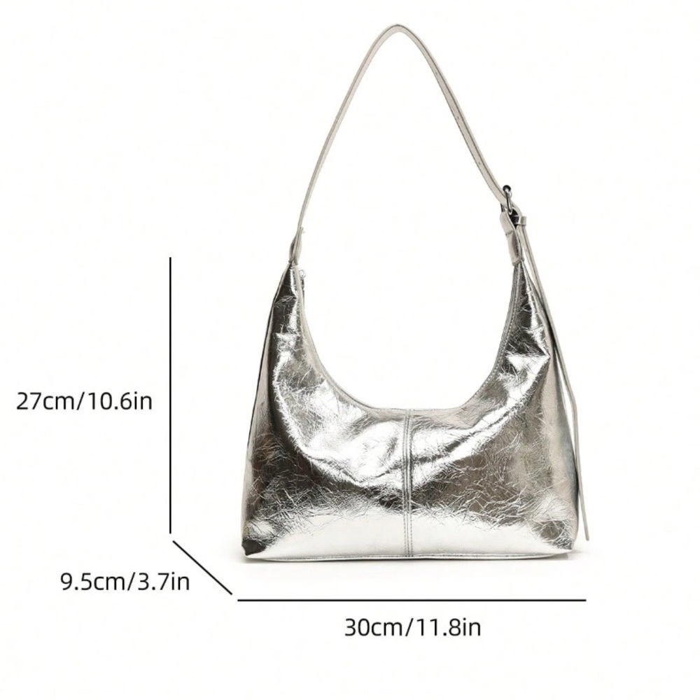 ๐ Metallic Silver Hobo Shoulder Bag - Picture 7 of 9